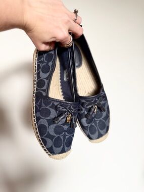 Coach Navy Logo Canvas Espadrille Flats with Tassel